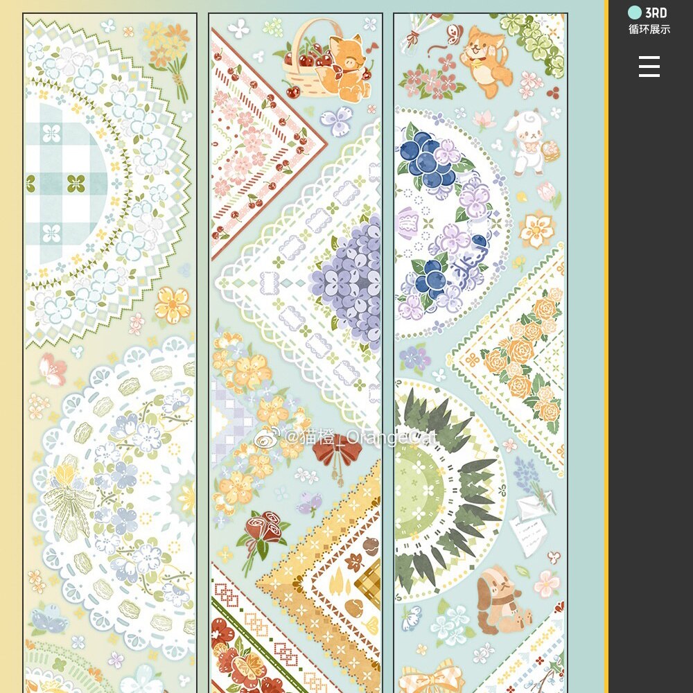 1 Loop Washi Plakband Kat Orange Kant Bloem Plaat Mooie Backing