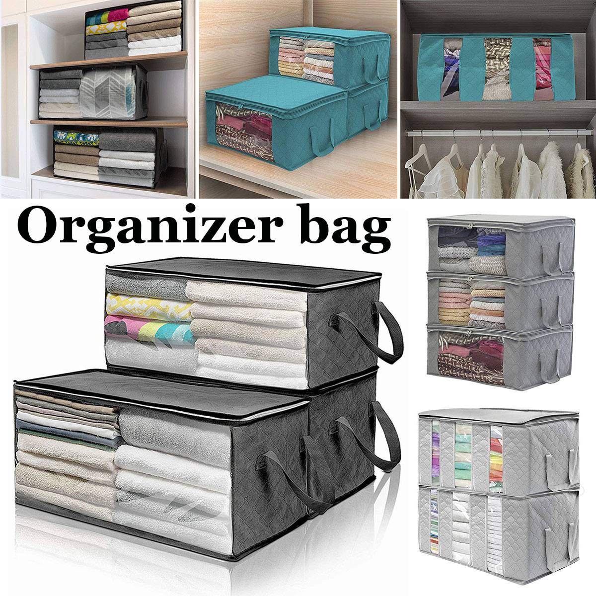 Non-Woven Fabric Folding Storage Bag with Zipper Dustproof Moisture-proof Clothes Quilt Storage Case Holder Organizer Save Space