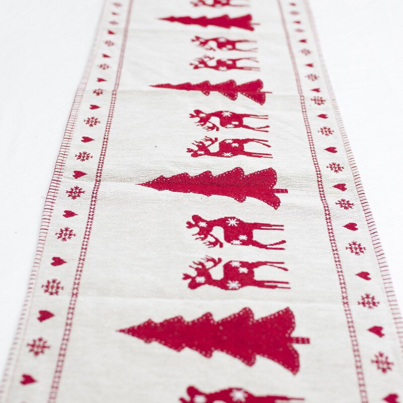 1 Piece Red Christmas Table Runner Pattern Cotton Linen European Embroidered Tapestry Santa Table Runners Decoration 35*180cm: Christmas Tree