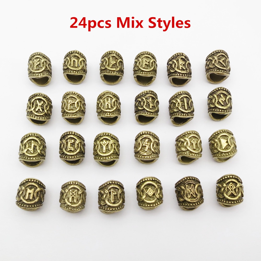 24Pcs/5Pcs Brons Viking Rune Haar Vlecht Dread Dreadlock Baard Kralen Ringen Buizen Voor Mannen Vrouwen Haar accessoires