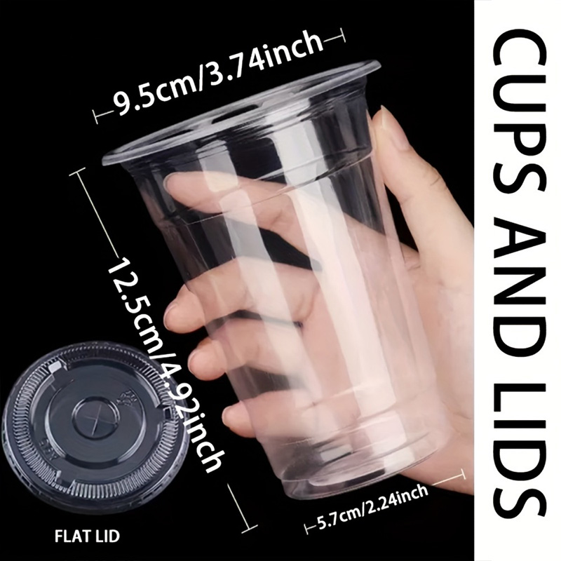Vasos transparentes de plástico con tapa para té y leche, recipientes desechables para bebidas, zumo de frutas, café, arena y helado, 50 piezas: Plata