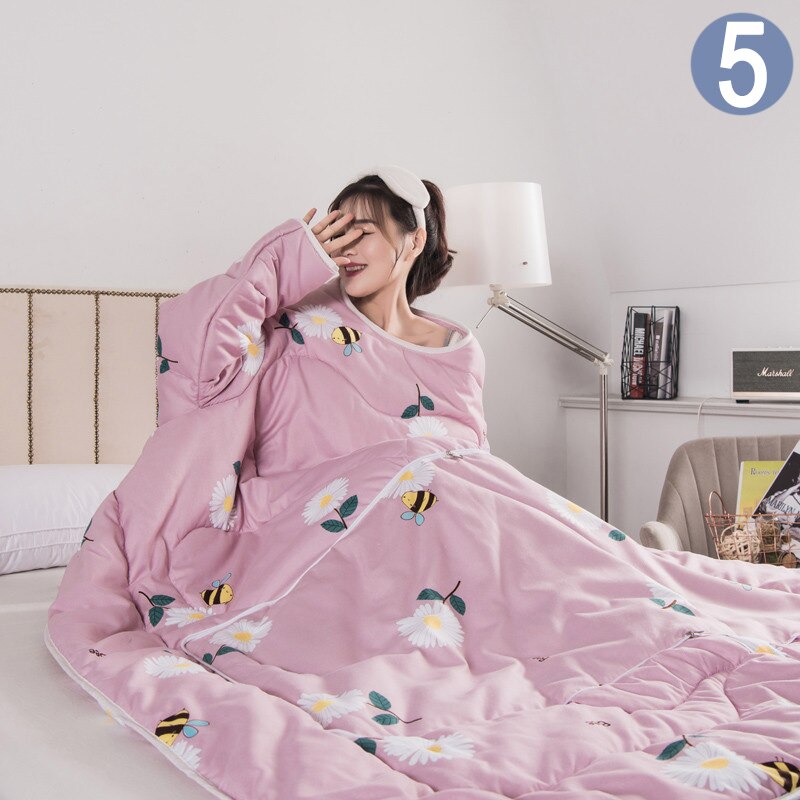Doven quilt med ærmer varm tykning tæppe multifunktion blød til hjemmevinter lur  fp8: 05
