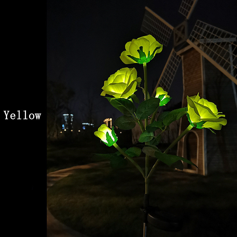5 hoder solcellelamper utendørs dekorative solcellelamper roseblomst plenlampe til hage terrasse hagedekor: Solgul