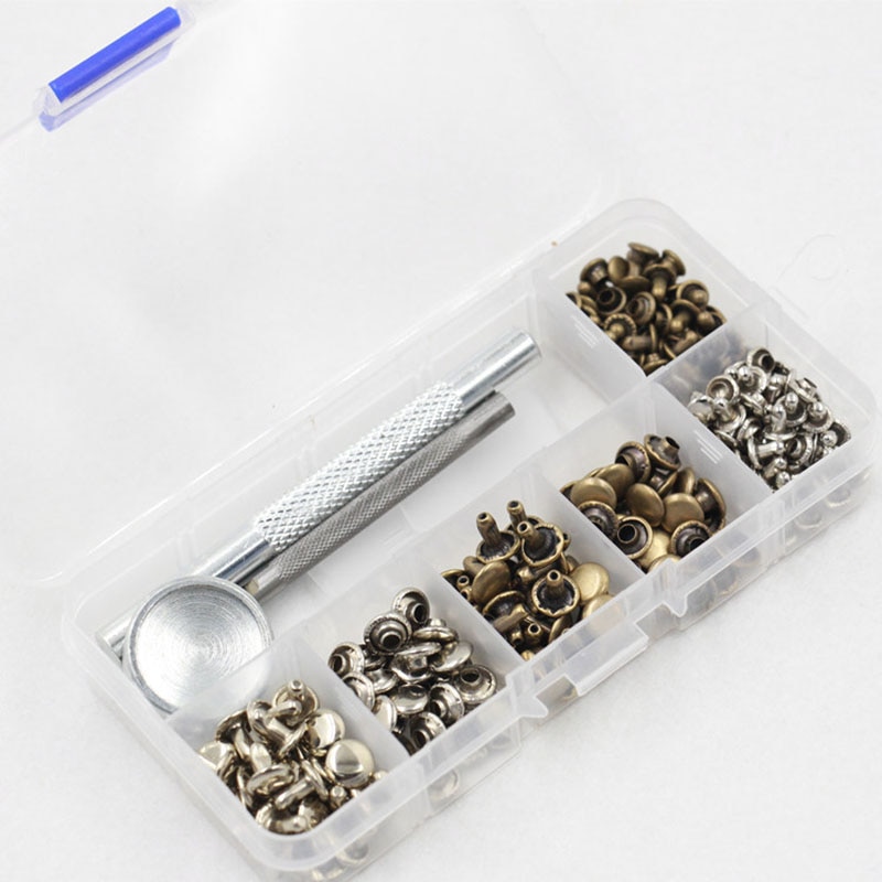 120 Sets Leather Craft Repair Double Cap Rivets Tubular Metal Studs Fixing Tools 669