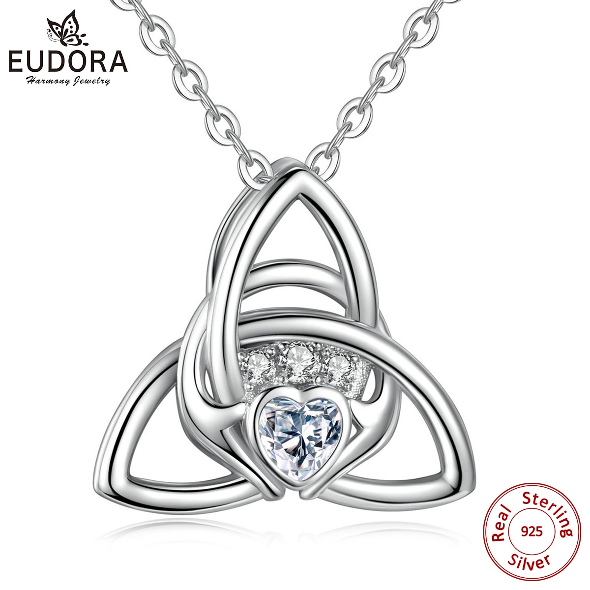 EUDORA Unico 925 Sterling Argento Claddagh Pendente Della Collana di Modo Celtics Nodo Gioielli Per Le Donne Del Bambino e Mamma Regalo Di Compleanno D177