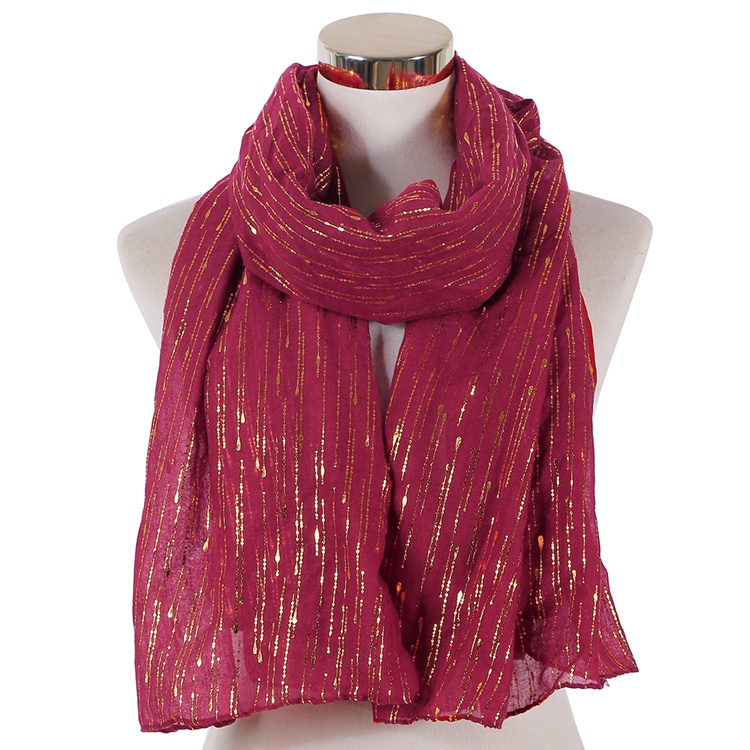 FOXMOTHER-bufanda de Foulard para mujer, pañuelo musulmán, color burdeos, dorado, a rayas, bufanda: burgundy Long