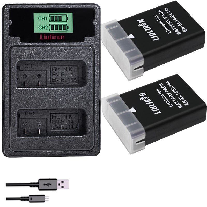 1900mAh ENEL 14 EL 14 ENEL 14 EN-EL14A EN-EL14 EN EL14 EL14A EN EL14 + Batterie Pack Für Nikon d5200 D3100 D3200 D5100 P7000 P7100: Ladegerät und 2Batterie