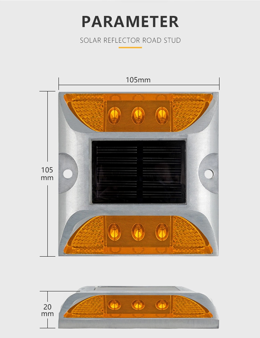Popular cuadrado de alto brillo Ip68 intermitente o marcador de tráfico siempre encendido luz reflectante de aluminio Led ojo de gato Solar camino Stud
