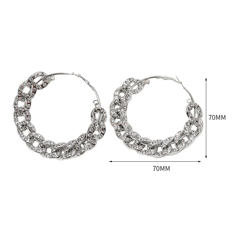 Punk Gold Color Big Round Metal Hoop Earring Circle Linked Chain Large Hoop Earrings for Women Party Nightclub Jewelry: 7cm Silver