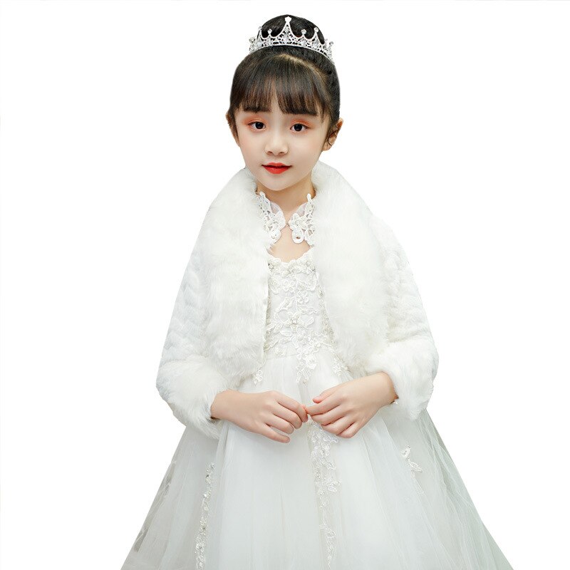 Bolero de piel sintética para niños, abrigo de invierno con flores para niñas, para ocasiones especiales, chal de boda para niños, capa de princesa personalizada