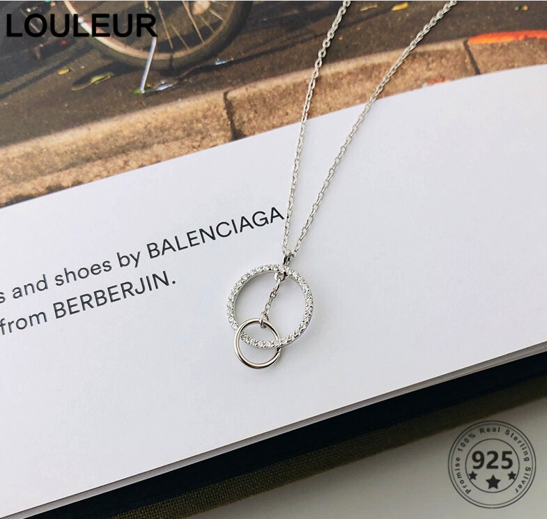 Louleur 925 colar de prata esterlina ciclo duplo design simples colar para mulher 2020 encantos jóias presente do dia dos namorados