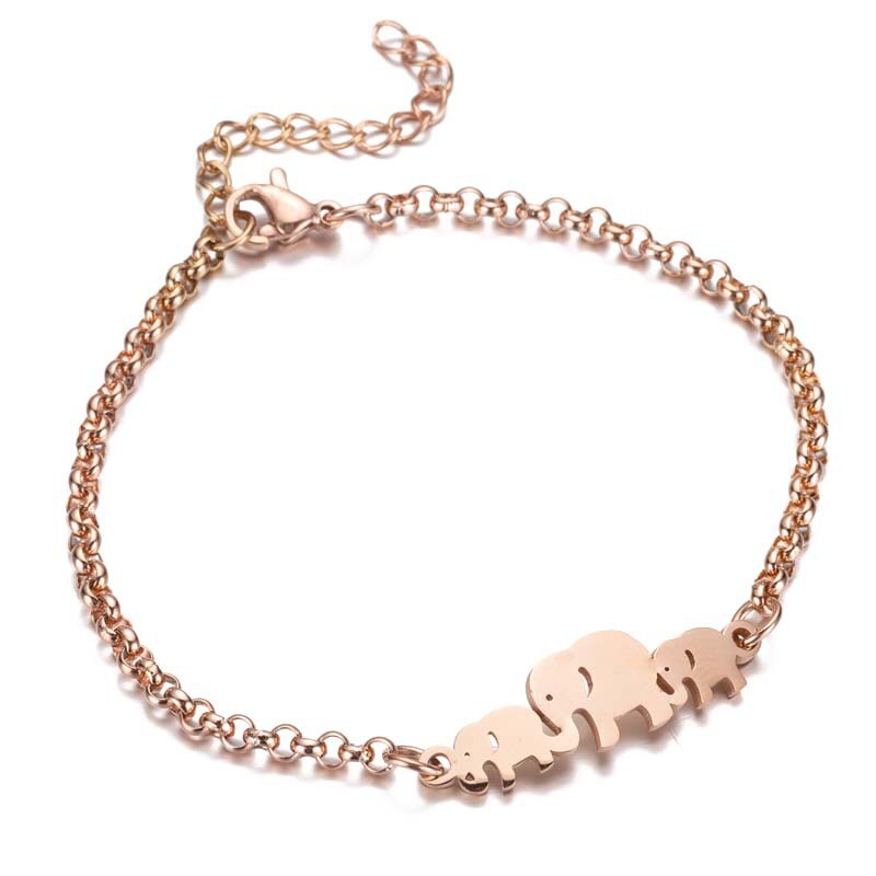 Pulseira animal para mulher de aço inoxidável por atacado pulseira ajustável simples elefante pulseiras presentes para acessórios femininos: Rose gold