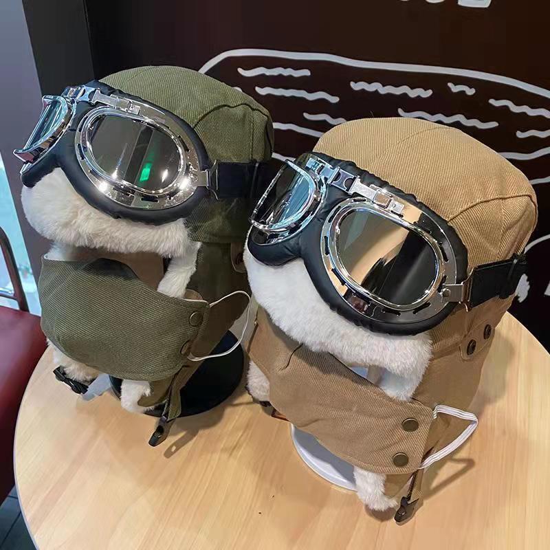 Ear Cap Mannen Bescherming Biking Skiën Koude Kleding Masker Bril Koperen Gesp Piloot Katoenen Hoed Verdikt Warm