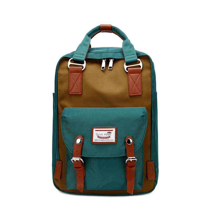 Travel bag solid color Oxford waterproof backpack women's high-capacity school bag women canvas retro laptop backpacks: green brown