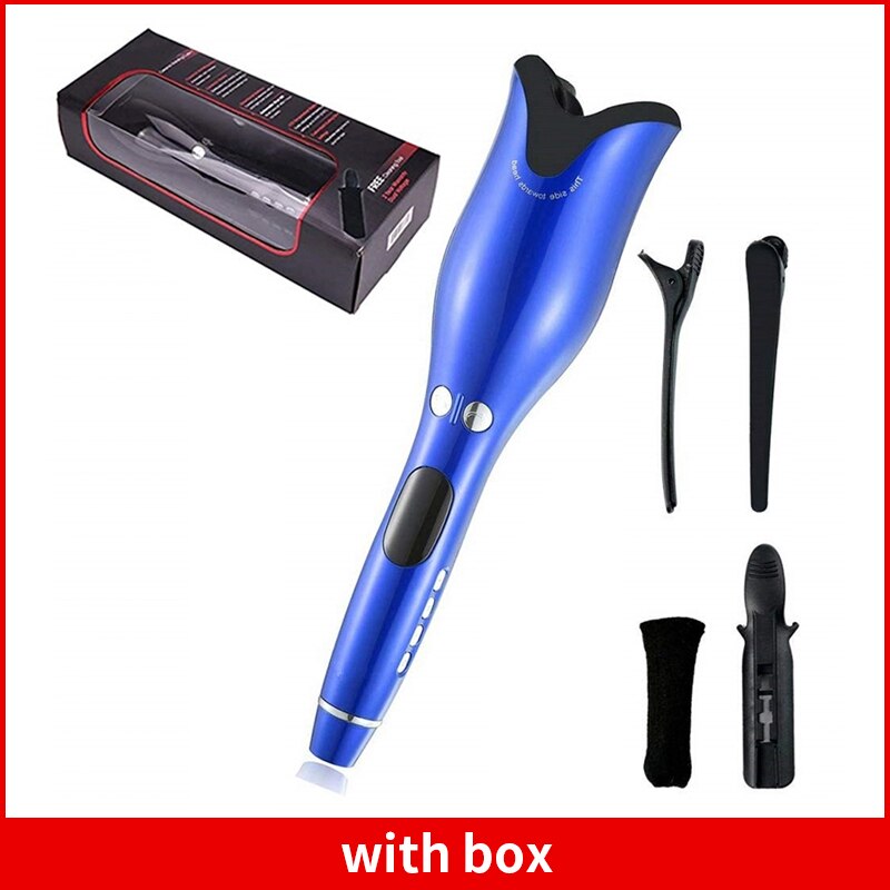 Multi-Automatic Hair Curler Hair Curling Iron LCD Ceramic Rotating Hair Waver Magic Curling Wand Irons Hair Styling Tools: Blue have box / US