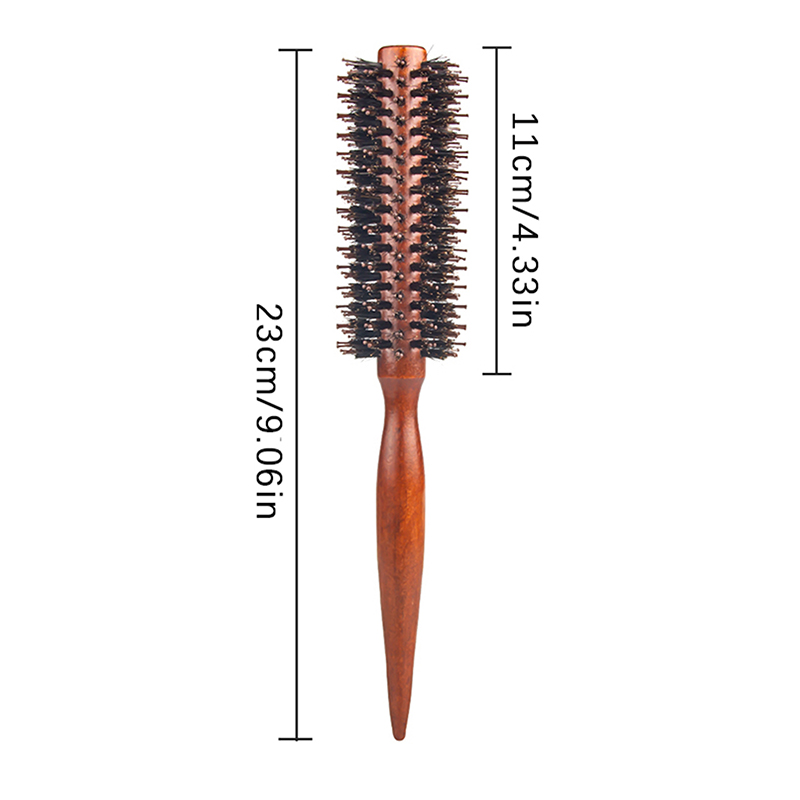 Cepillo redondo de cerdas de jabalí de madera antiestática, herramientas de peinado de peluquería, cepillo de burlas para cabello rizado, peine