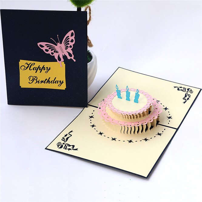 Tarjetas Pop-Up 3D de , 2 piezas, para San Valentín, cumpleaños, Navidad, aniversario, tarjetas de felicitación, tarjeta con forma de pastel