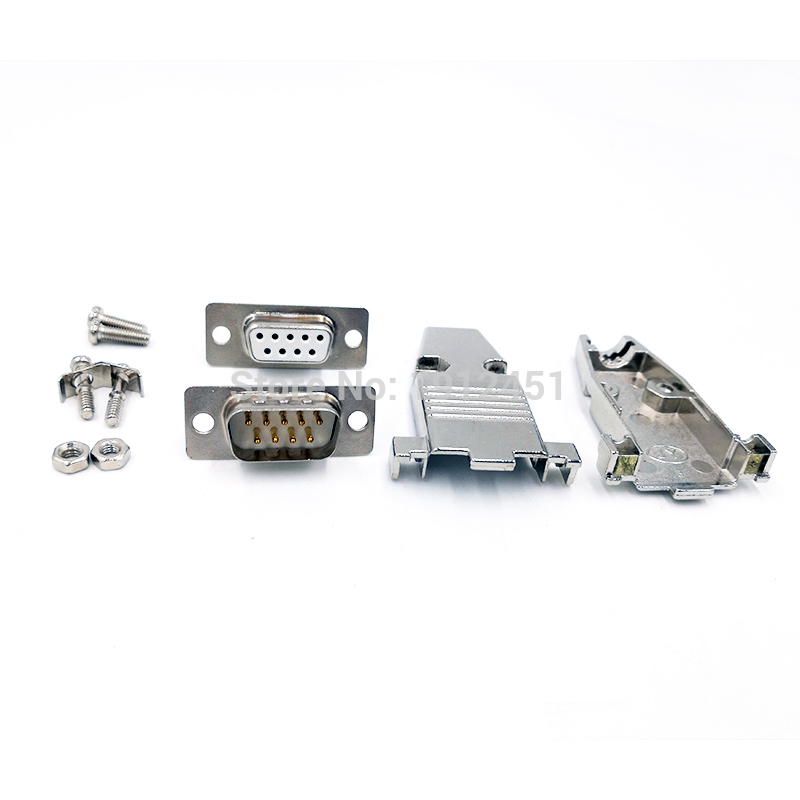 DB9 VGA Plug connector data cable plug metal case gold plated brass port socket 9pin RS232 female Male adapter