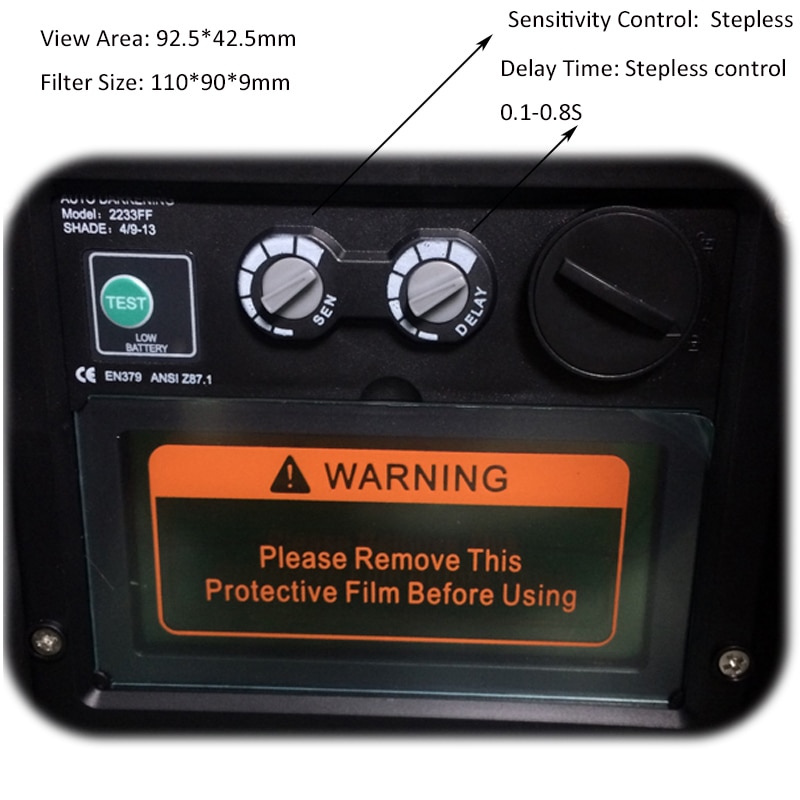 1pc Tig Mig Arc Argon Welding Filter Lens Glass Auto Darkening Battery CR2032 Replaceable Self Check Function Low Power Warning