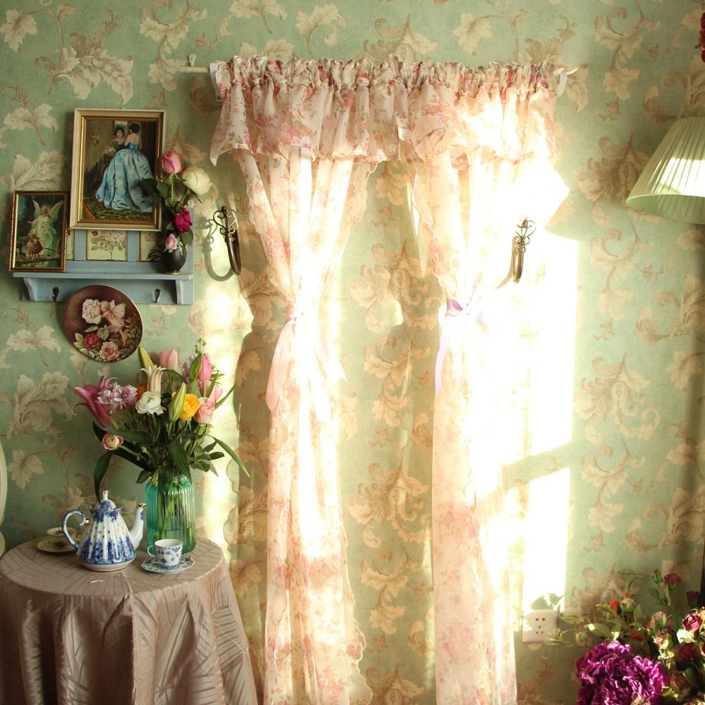 1 pcs Idyllic country style flower lotus leaf curtain head ribbon pull-down fan-shaped semicircular curtain gauze curtain