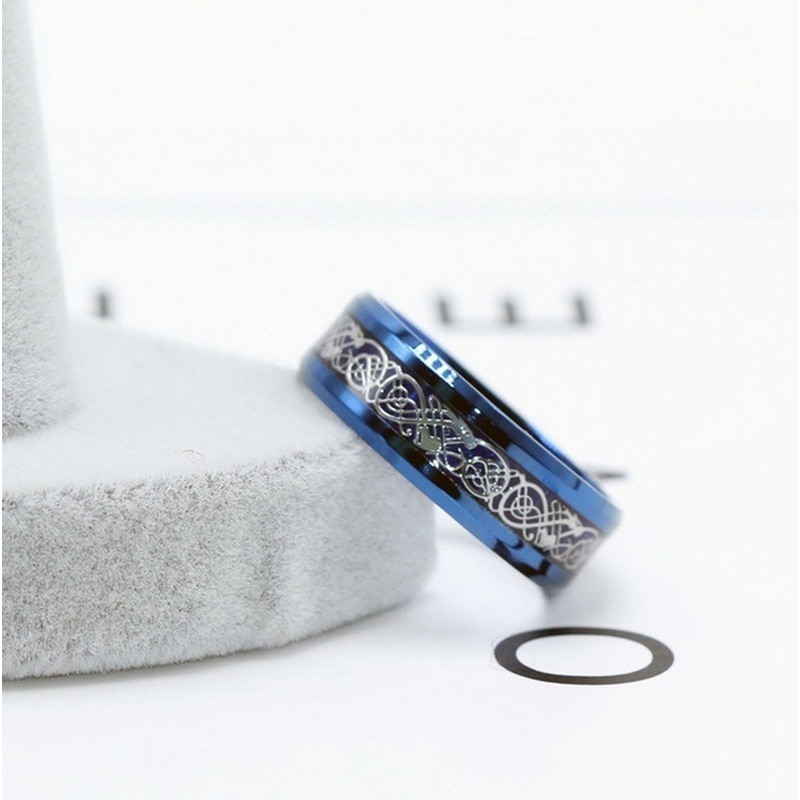 Mode Blauwe Tungsten Carbide Ring Dragon Blauw Carbon Fibre Mannen Ring Voor Vrouwen Bruiloften Klassieke Minnaar Paar Ringen