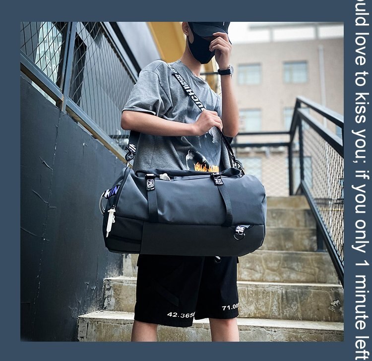 Rejsetaske med stor kapacitet, bøttetaske i oxford-stof, forretningstaske, fitnesstaske, multifunktionel computertaske ,28*28*48 cm: Mørkegrå