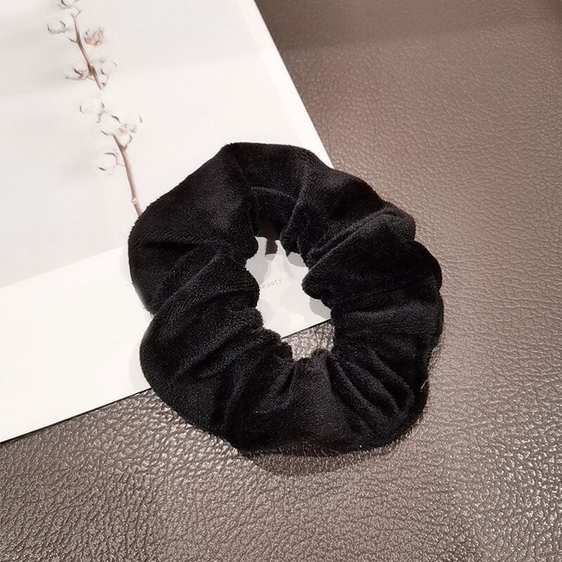 Warm Soft Hair Scrunchies Furry Elastic Hair Band Women Girls Ponytail Holder Hair Rubber Band Hair Ties Hair Accessories: black