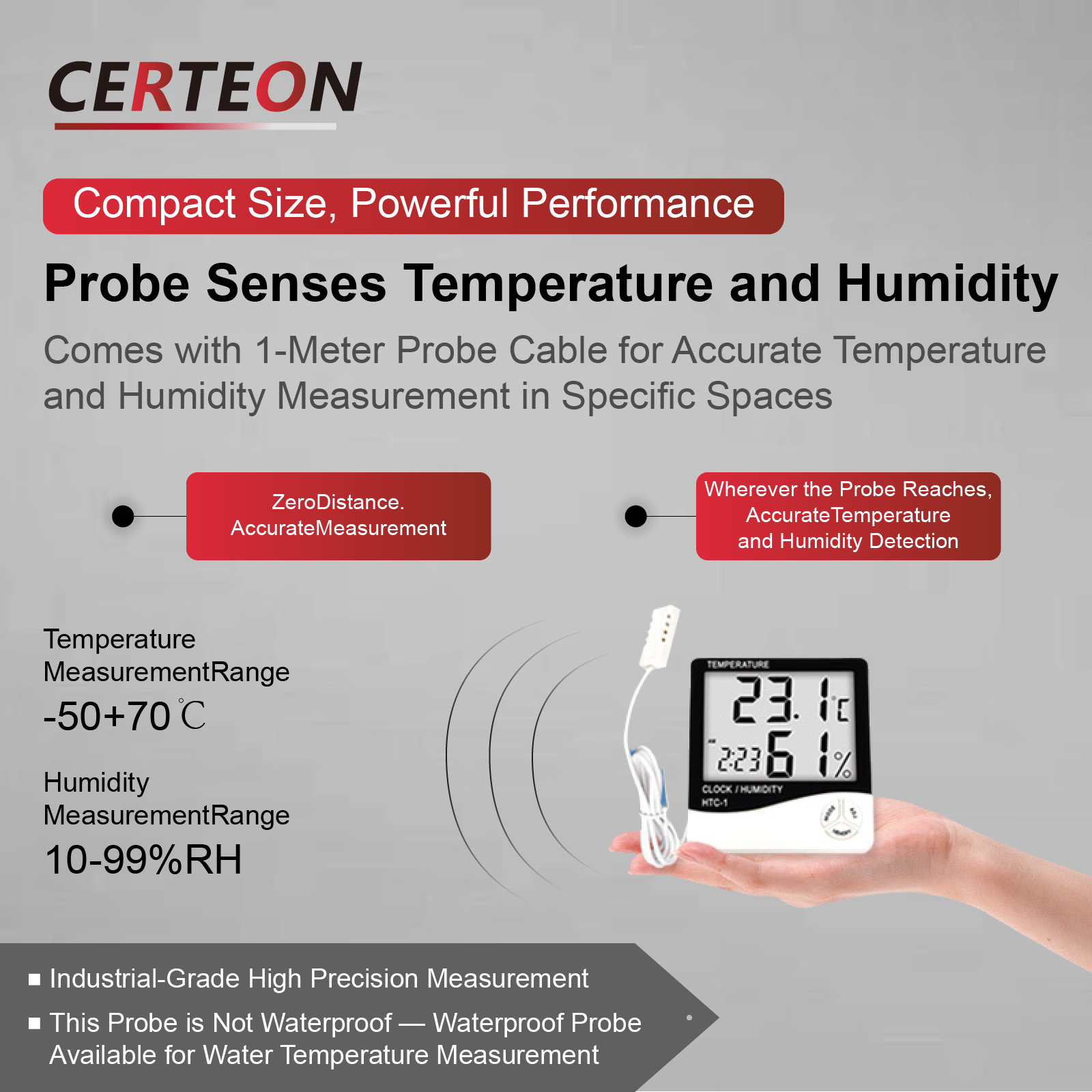 Hög precision htc -1 htc -2 termometer hygrometer med extern sond temperatur- och fuktighetsmätare för industriellt växthus
