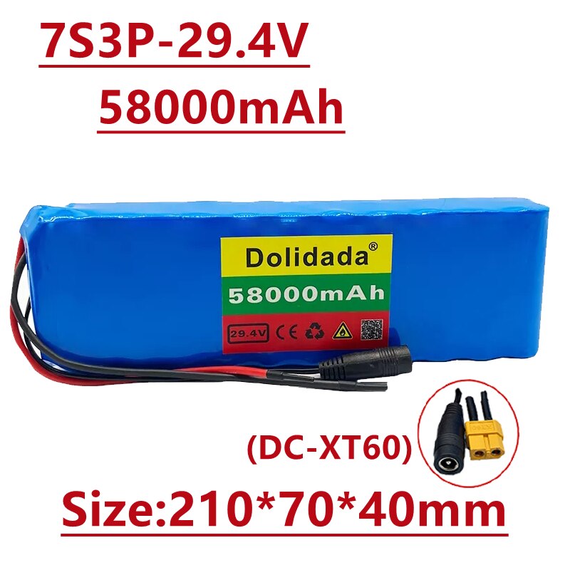 24V 58Ah 7s3p 18650 battery lithium battery 24v 58000mAh electric bicycle moped electric lithium ion Battery pack + Charger: DC-XT60