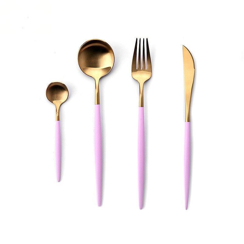 Bestekset zwart goud vork lepel messenset roestvrij staal servies reisserviesset voor bruiloft: Roségoud