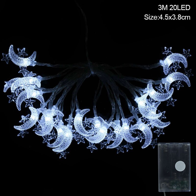 Moon Star LEd Light String Eid Mubarak Decoration for Home Ramadan Kareem Muslim Islamic Decor Hajj Mubarak Eid Al Adha: 3M 20LED C