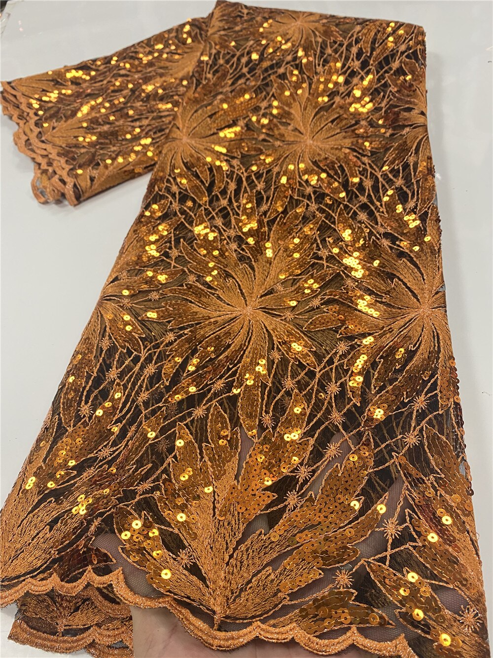 African Lace Fabric Lace French Tulle Lace Nigerian Embroidered Lace Fabrics With Sequins For Women YA3511B-5