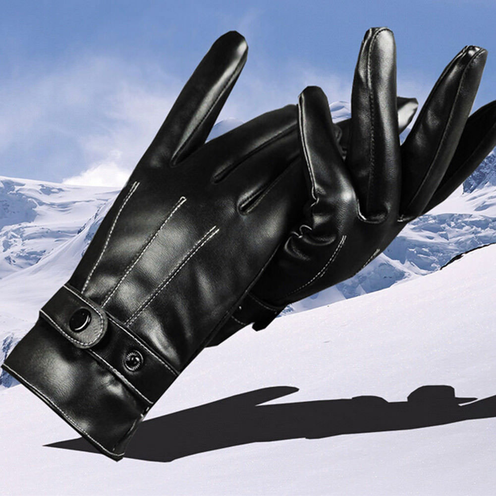 Globus hoppe ekstensivt Vinter mænd sort læder handsker skridsikker berøri... – Grandado