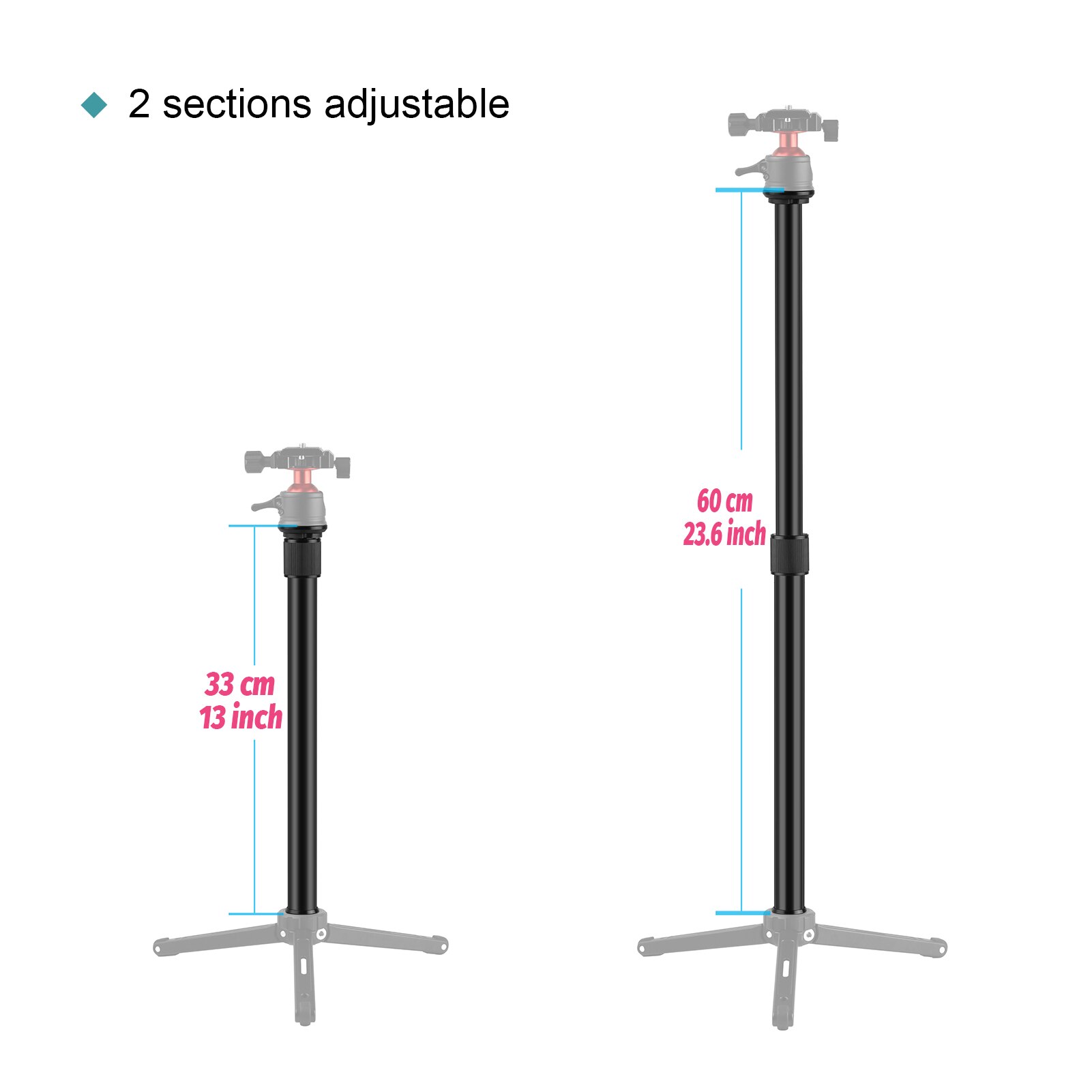 Verstelbare Statief Verlengstuk Fotografie Extension Pole Met 1/4 Inch Schroef Verstelbare Lengte 33 ~ 60Cm Voor Camera Fotografie