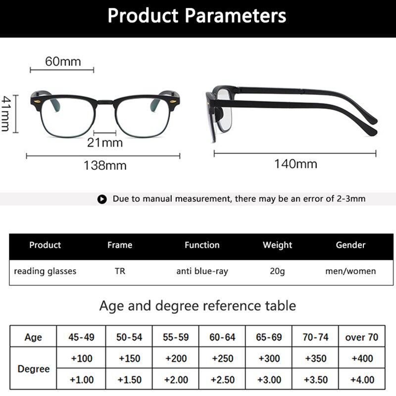 Lichtgewicht Opvouwbare Leesbril Mannen Vrouwen Antifatigue Anti-Blue Ray Draagbare Verziend Glazen Zwarte Grote Frame Met Case