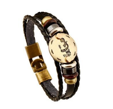 12 konstellationer horoskop armbånd stjernetegn sort silikone armbånd gummi til mænd kvinder par smykker: Antik bronze belagt