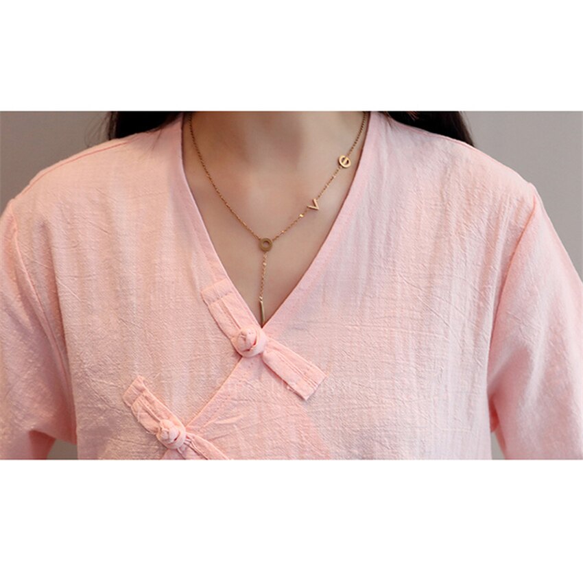 Summer Women Chinese Tai Chi Uniform Traditional Retro Casual Yoga Zen Short Sleeve Woman Blouse Trousers Solid Hanfu Tea Set