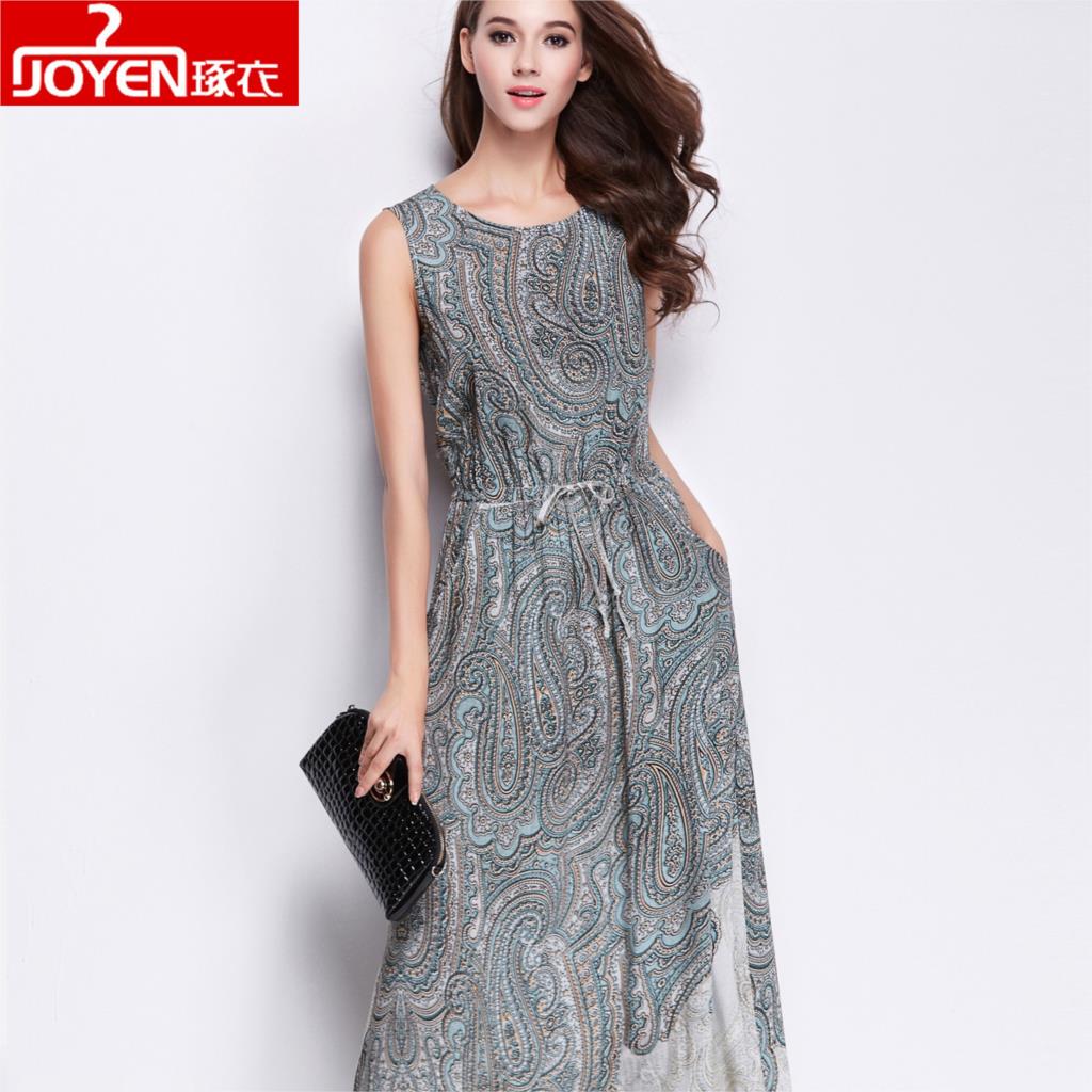 Women summer dress air slim retro print long dress