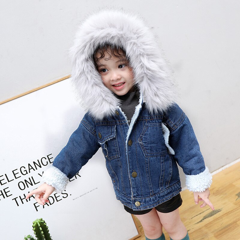 Winter Baby Mädchen Denim Jacke Plus Pelz Warme Kleinkind Mädchen Oberbekleidung Plüsch Denim jacke baumwolle 1-5 Jahre freundlicher Kleinkind Mädchen Parka: 1 / 6T