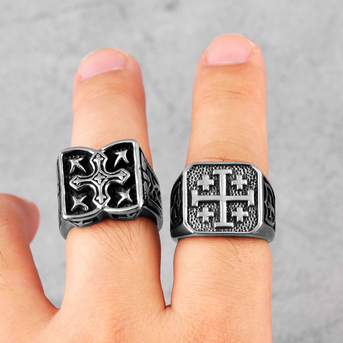 Anillos de acero inoxidable de la cruz de Jesús para hombre, joyería Simple y Retro para novio, ,