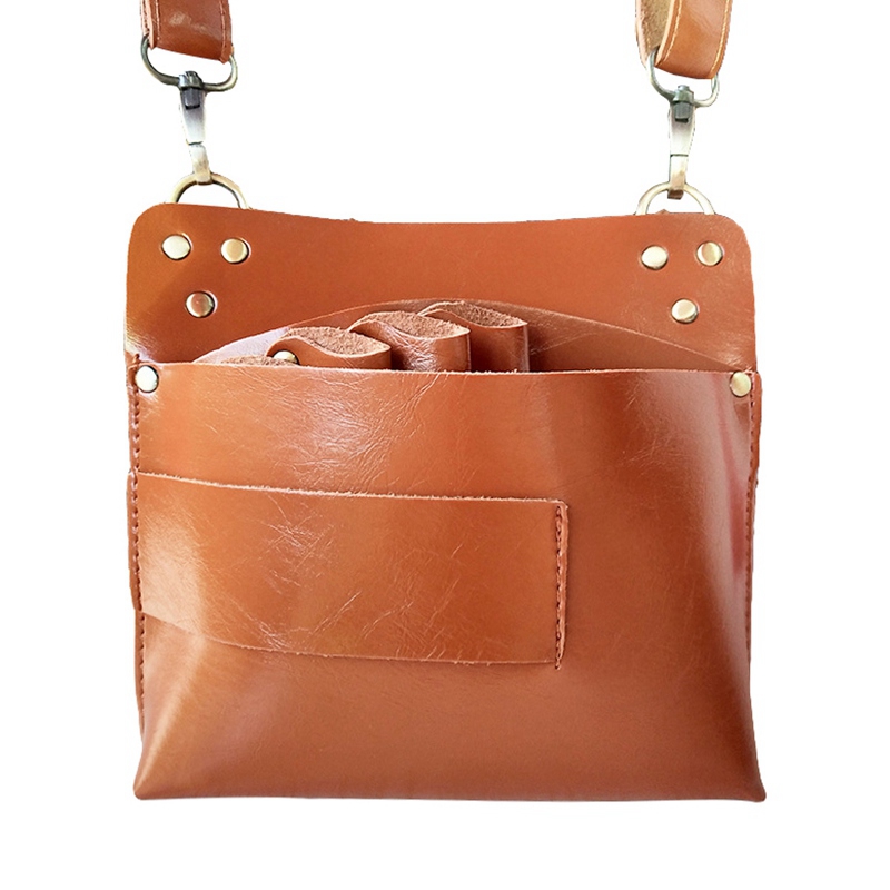 Pu Leer Haar Schaar Zak Waterdichte Kapper Scissor Pouch Kreukherstellend Kappers Pocket Grote Capaciteit Kapper Bag: Coffee