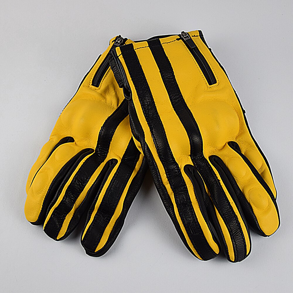 Guantes de Moto Retro para hombre, de piel auténtica, marrón, con pantalla táctil, Vintage, para Motocross: Yellow / M