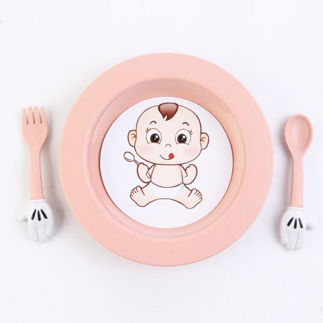 3 stk/sæt babyservice sæt børn spædbørn madskål tallerken frugt snack fade ske børn spisestel børn mad beholder: Lyserød