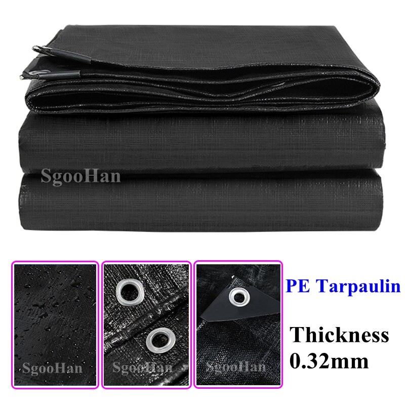 Zwart Pe Regendicht Doek Dekzeil Tuin Outdoor Luifel Zon Shade Sail Camping Boot Vrachtwagen Luifel Grondzeil Waterdicht Doek