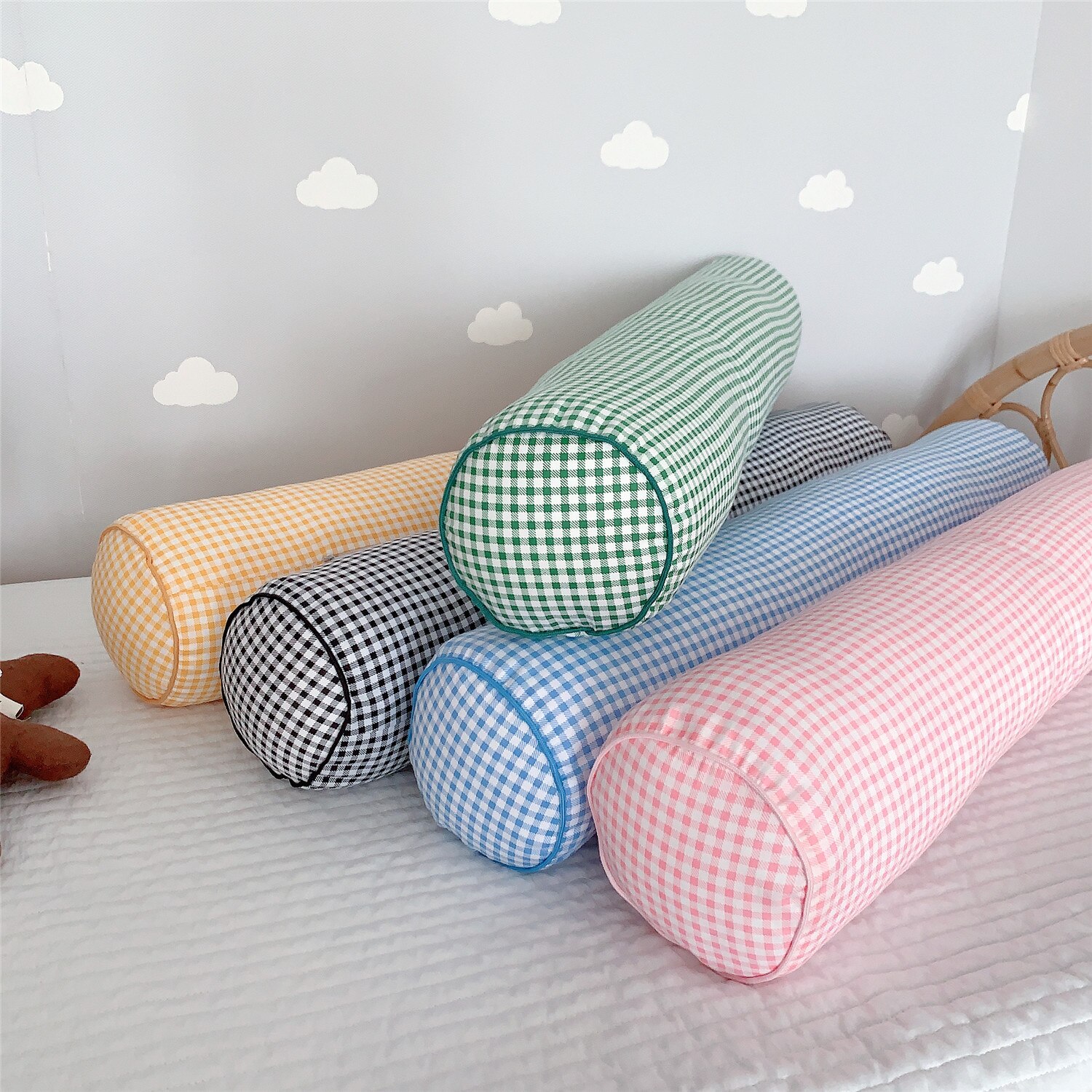 Pare-choc de lit à carreaux en coton pour bébés, épais et doux, protection de berceau pour enfants, coussin de lit, sécurité, Rail latéral, décor de chambre d&#39;enfants