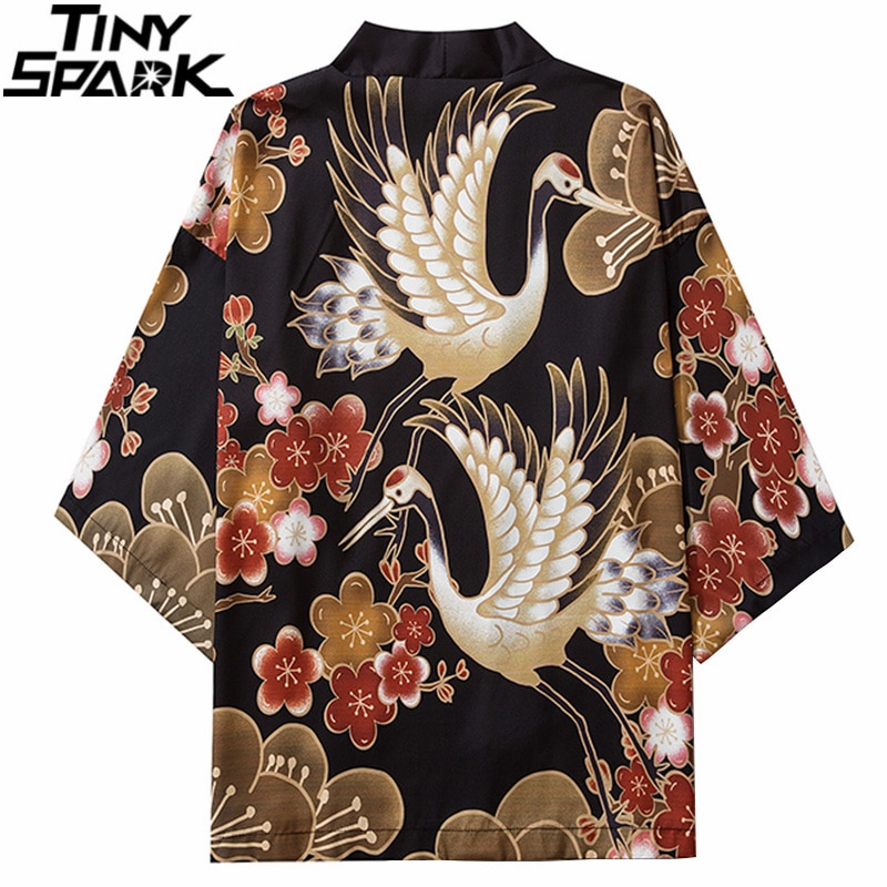 Japansk kimono jacka retro blommig trana harajuku ...  Grandado