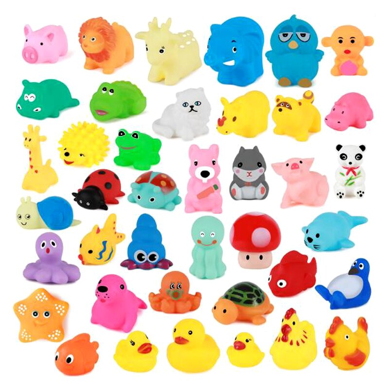 13Pcs/lot Cute Mixed Random Animals Soft Rubber Float Squeeze Sound Squeaky Bathing Toys For Baby GYH