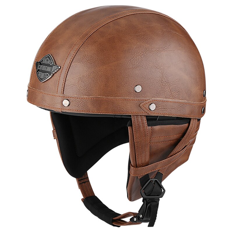 PU Leather Retro Helmet Motorcycle Motorbike Rider Half Helmet Open Face Half Moto Helmets: Color 1 / L