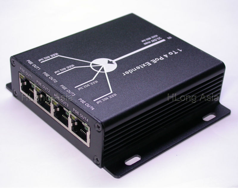 Passive 4 Ports POE IEEE802.3af Ethernet Extender / Repeater for CCTV IP Cameras 120 meters (max) under standard CAT5 cable