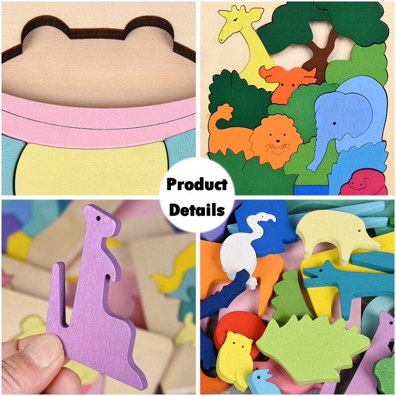 Baby Wooden Animal 3D Puzzles Toys Each Piece is A... – Grandado